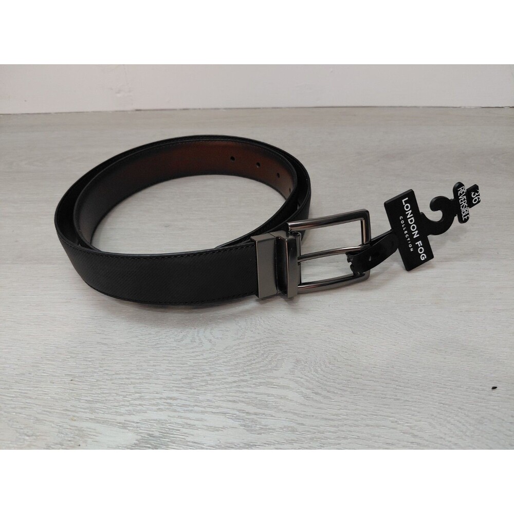 NEW London fog  Men's Leather Reversible Belt - Black/Brown - Size 36
